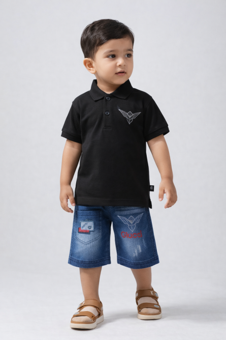 Boys Polo T-Shirt & Denim Shorts Set ( 1 to 4 ) years - Image 3