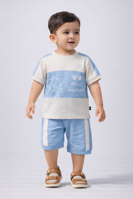 Baby Boys Hello Elephant T-Shirt & Shorts Set ( 1 to 12 ) months - Image 3